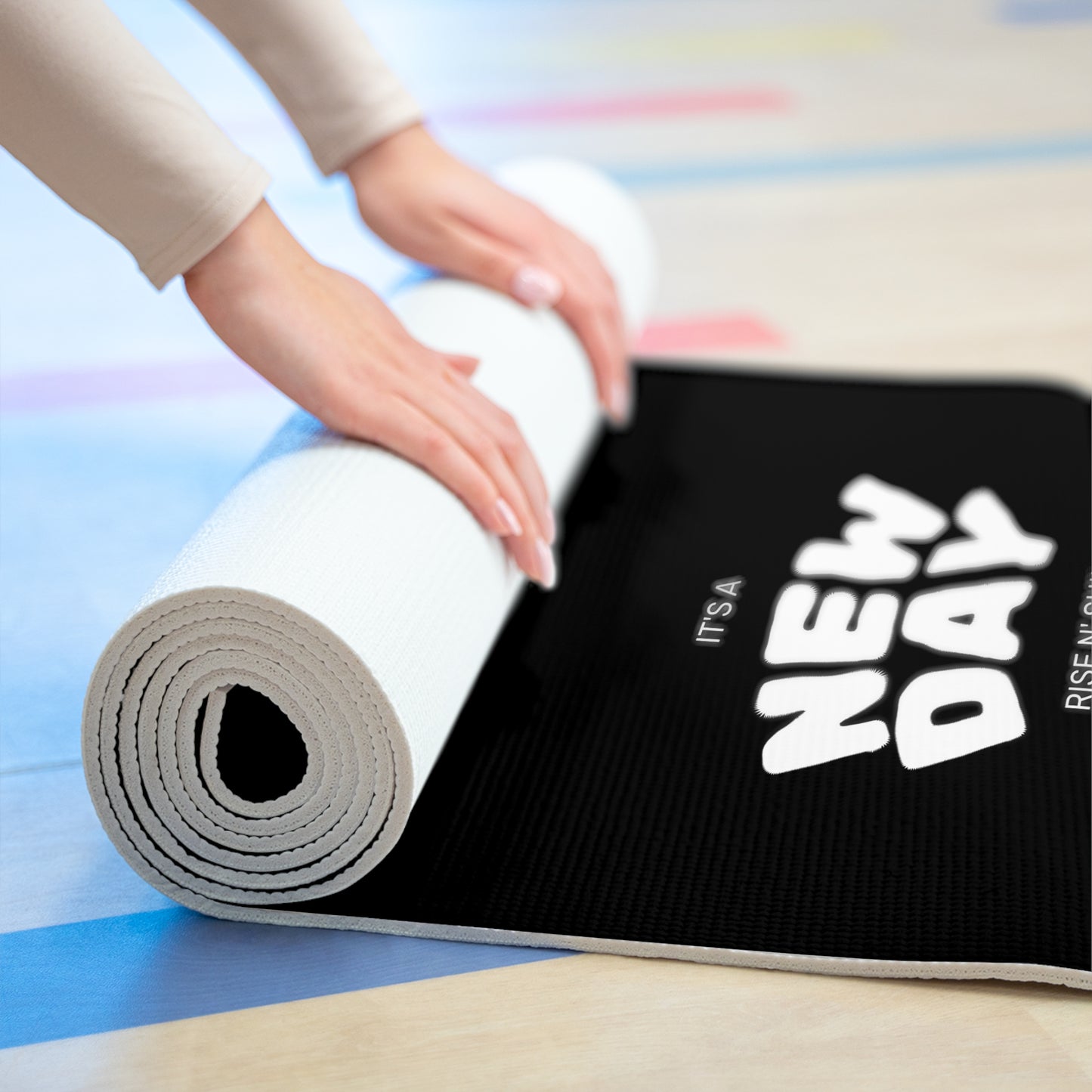 DF Yoga Mat – “It’s a New Day” Motivational Foam Yoga Mat